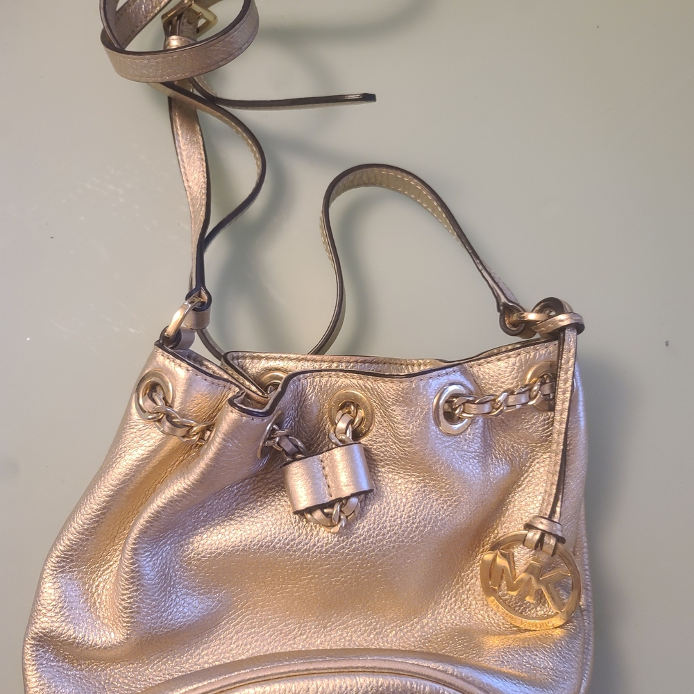 Michael Kors Metallic Gold Leather Drawstring Shoulder Bag